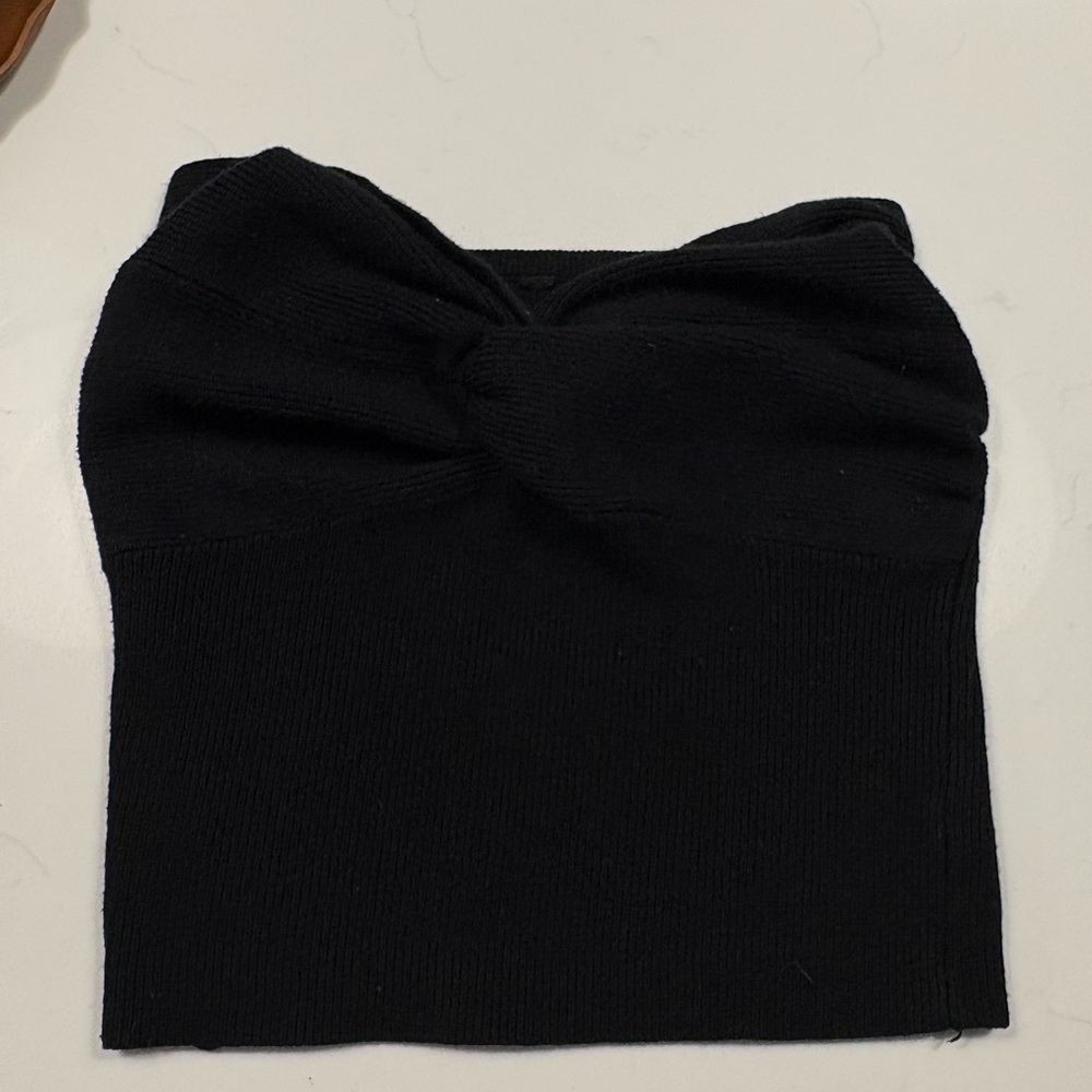 Black Knitted Twist-Front Tube Top